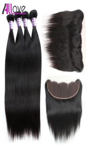 Cabelo liso brasileiro 4pcs com 13x2 Fechamento frontal Cabelo peruano barato