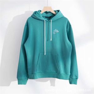 High quality designer clothing The right autumn winter water lake blue brooch shows white lazy wind American hooded sweater trend