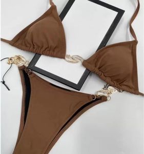 Kadın mayo g zincir tasarımcı bikini seti 2 adet mayo takım elbise tanga siyah kız mayo seksi moda pembe triangl tankini plaj w2039115