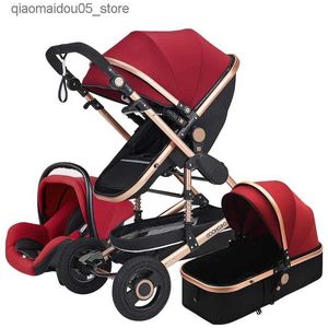 Carrinhos de bebê# alta paisagem carrinho de bebê 3-em-1 com assentos de carro PRAM de luxo rosa e Q240415