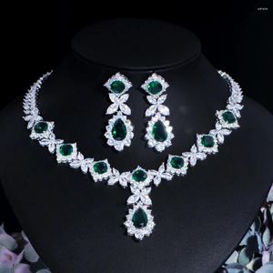 Necklace Earrings Set A Of Women's Fashionable Ruili Flower Zircon Grandmother Emerald Two-piece