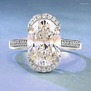 Anelli a cluster Classic Oval Lab Moissanite Diamond Ring Real 925 Sterling Silver Engagement Char.