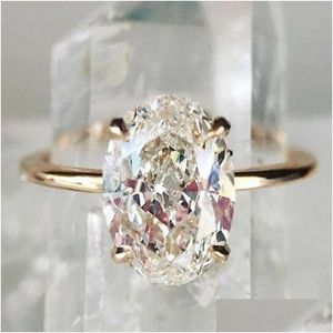 Pierścienie zespołowe luksusowy owalny kryształowy pierścień z cyrkonu sześcienny błyszczący złoty kolor zaręczyny dla kobiet koktajle prezenty mody biżuterii upuść del ot2tm