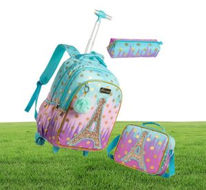 Borse per la scuola Rolling Backpack Borse ruotato per ragazze Wheels Schootrolley Kids Travel GaguGage Trolley7559025