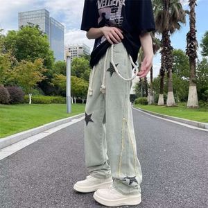 2023 Red Embroidered Jeans, Men's High Street Drawstring Straight Leg Pants, Autumn Loose Wide Leg Pants NZ096-P50