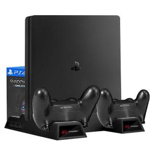 Stojaki PS4 Stojak na fanów Cooling dla PlayStation 4/PS4 Slim/PS4 Pro, PS4 Pro Pionowe stojak z podwójną ładowarką portu EXT D Controller D