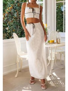 Casual Dresses Women Maxi Long Skirt Outfits Y2k Sleeveless Cami Crop Top High Waist Flowy Midi Set Summer 2 Pieces