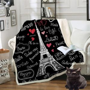 Cobertores Paris Tower Throw Blain na cama Letras românticas Sherpa Fleece Heart Plexh Sofá Plaid Plaid