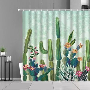 Shower Curtains Cactus Curtain Tropical Green Plants Floral Cactuss Bathroom Hooks Waterproof Home Decor Screen Bath Products