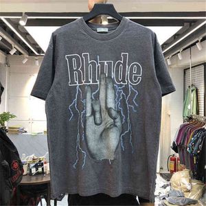 Marka Tasarımcı Tişört Rhude Tshirt Erkek Kadınlar Vintage ağır kumaş rhude kutusu perspektifi biraz gevşek çok renkli güzel yıkanmış tişört 199