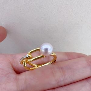 Clusterringe Mode 925 Silber 8-9mm Akoya White Pearl Ring Women Party Schmuck Hochzeit Geschenk Sterling