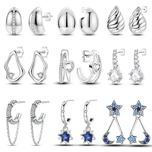 Studörhängen 925 Silverfärg Fashion Water Ripple Drop Love Ear Studs Sparkling Star Zircon Engagement Anniversary Jewelry