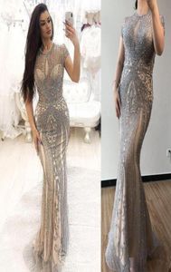 2020 Sexy Luxury Illusion Evening Dresses Mermaid Crystals Beading Long Formal Trumpet Party Prom Wear Pageant Dress 99356 vestido1200665