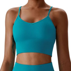 Lu Sports Bra Lemon Women Soft Compression Push Up V Neck Seamless Ribbed Running Summer New Outdoor Cycling Yoga Gym Sports Bra Workout Y