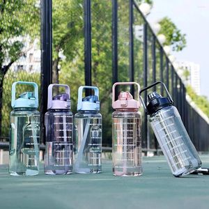 Vattenflaskor 2 liter flaskmotiverande drickssporter med tidsmarkörklistermärken Läcksäker återanvändbar PP -koppar