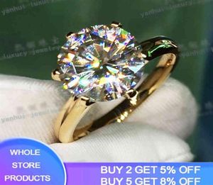 Янхуи имеет 18K RGP Pure твердое желтое золото кольцо роскошного круглого пасьящика 8 мм 2 0ct лабораторные обручальные обручальные кольца для женщин ZSR169226P5082367
