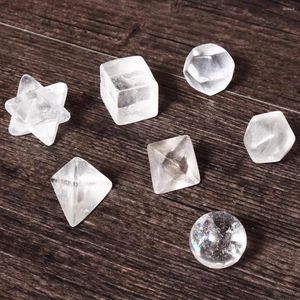 Dekorativa figurer 7st Clear Quartz Crystal Gem Stones Platonic Solids Sacred Geometric Healing Reiki Stone Carved Crafts smycken Makan