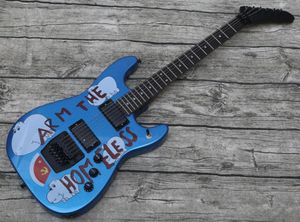 Anpassad Tom Morello Arm den hemlösa metallblå elektriska gitarrkopia EMG -pickups Floyd Rose Tremolo Bridge Locking Nut Black HA887894