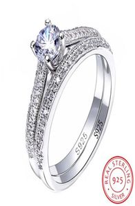 Fine Jewelry 100 Original 925 Srebrne pierścienie Zestaw dla kobiet Kościelne cyrkon Pierścionki ślubne Zestaw Prezent R1314368275