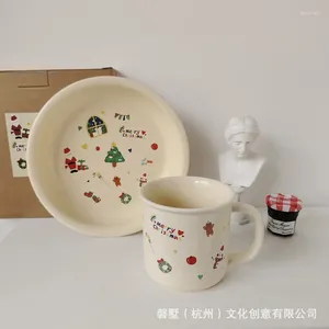 Canecas fofas de tabela de natal, coreano Ins estilo creme creme de cerâmica com alça de café