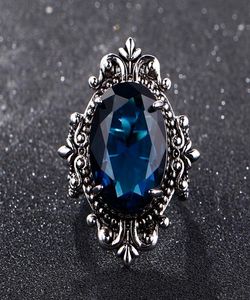 Big Peacock Blue Sapphire Rings for Women Men Vintage Vero Silver 925 Gioielli Anniversario Gifts 6260826