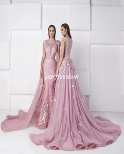 Real2019 Zuhair Murad Candy Pink Mermaid Abendkleider Bateau Neck Cap Sleeve mit dataTable formable Anlass Prom Party Kleid C6822054