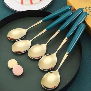 Coffee Scoops Obelix Stainless Steel Spoon With Ceramic Handle Teaspoons Sugar Dessert Ice Cream Kitchen Tools