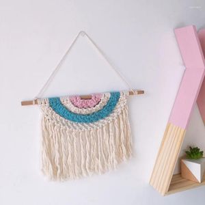 Decorative Figurines Nordic Macrame Knitted Wall Tapestry With Tassel Bohemian Handmade Braided Rainbow Wood Hanger Art Kids Room Home Decor