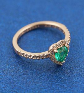 Rose Gold Plated Sparkling Elevated Heart Ring med Green Cubic Zirconia Fit P Jewelry Engagement Wedding Lovers Fashion Ring for Women7065605