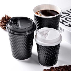 Copas descartáveis canudos 50pcs de alta qualidade espessada preto 12 onça de café com copo de bebida embalagem de soja de chá de leite com tampas