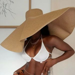Übergroße breite Krempe Strohstrandhüte für Frauen großer UV -Schutz Sommer Diskette faltbarer Sonnenschatten Hut 240403