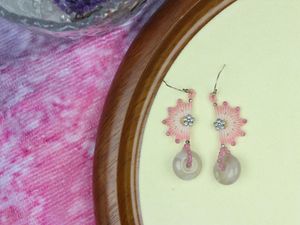 Dangle Earrings Handmade Wax Thread Woven Pink Cherry Blossom Agate Ping Button Drop Women's Hoop