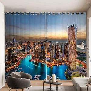 Perde Hong Kong City Night View International Po Dekorasyon Düzeni 3D Stereo Oturma Odası Pencere 2 PCS