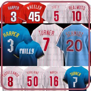 3 Harper Philly Baseball Jerseys Brandon Marsh Trea Turner Zack Wheeler Orion Kerkering Kyle Schwarber Alec Bohm J.T. RealMuto Aaron Nola