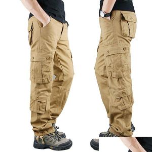 Calça masculina masculina cargo de cargo cáqui masculina calça calça casual algodão tático de grande tamanho do exército pantalon Militaire entrega apartamento dh1zh