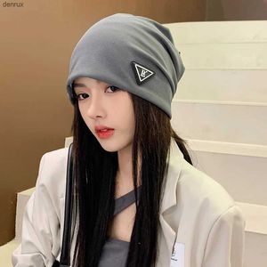 Beanie/Skull Caps Neue Herbst Dreieck Dreieck Beanie Hats Casual Cotton Ribbed Slouchy Beanies for Ladies Fashion Skullies Beaniesl240413