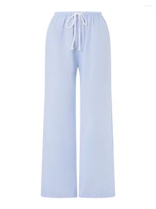 Women's Pants Women S Plaid Stripe Print Lounge Elastic Waist Pajama Bottoms Comfy Cotton Wide Leg Drawstring Pyjamas Loungewear