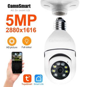 IP -камеры 5MP TUYA YCC365 E27 Bulb Surveillance Camera Wi -Fi Night Vision Полноцветный автомобильный трек человека 4x Zoom Video Indoor Security Monitor 240413