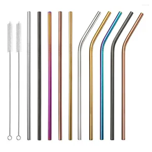 Drinking Straws Reusable Stainless Steel Set Of 10 Extra Long 10.5 Inch Metal With 2 Brushes And Carry Bag Environment-F