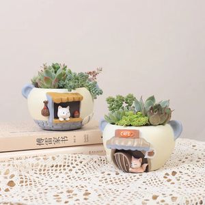 Creative Planter för suckulenter Luftväxter Harts Flower Pot Decorative Ornament Fairy Garden Cat Fox Figurer TABLEDTOP DECED 240409