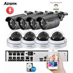 IP Cameras AZISHN Face Detection H.265+ 8CH 5MP POE NVR Kit Audio CCTV System 5MP Metal IP Camera P2P Indoor Outdoor Video Surveillance Set 24413