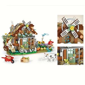 899PCS Farm House Building Blocks Town Street View Windmill House Plant Animal Model Building Blocks Kids DIY Toy Holiday Gifts