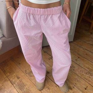 Pantaloni da donna Capris Gaono Casual a strisce pantaloni a gamba larga da gamba chic donna Fashion Strtwear Vintage pantaloni da tuta vintage Shotfits Weck Female Pollers T240412