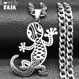 Pendant Necklaces Lucky Lizard Gecko Necklace Stainless Steel Chain For Men Women Animal Hip Hop Punk Hollow Jewelry Gifts NZZZ515S03