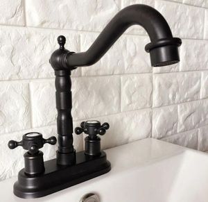 Rubinetti del lavandino da bagno rubinetto per cucciolo di bacino in ottone nero a doppio foro a doppio foro montato cucina a freddo e miscelatore ad acqua dhg071