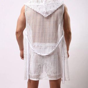 Abbigliamento da casa uomo comodo abiti da notte con la vita coulia sexy a pizzo in mesh a mesh da notte senza maniche per estate