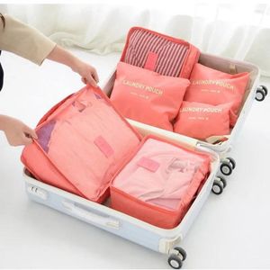 Förvaringspåsar 6st uppsättning resor resväska arrangör bär på bagage sko kläder tvättpåse kuber
