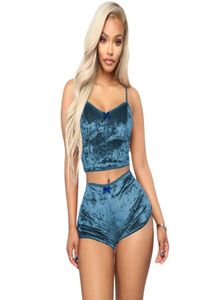 8 أنماط Womens Nightwear New Velvet Supe Suits Summer Sexy Pajamas Step Stest Shorts New Twopiece Shorts Unde7375142