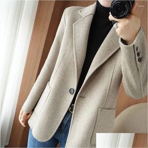 Women'S Suits & Blazers Womens Autumn And Winter Wool Jacket Clothing Short Woolen Coats Slim Wild Elegant Female Korean Outerwear Th Dhdsa