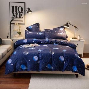 Bedding Sets Blue Plaids 4pcs Capa de cama Conjunto de desenhos animados para crianças adultos folhas de meninos e travesseiros Consolador